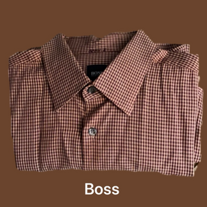 Brown & Beige Plaid Hugo Boss XL shirt LS GUC